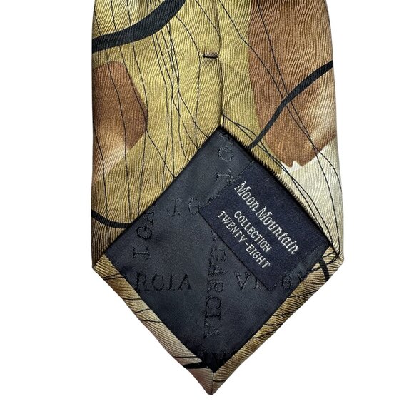 J. Garcia Mens Moon Mountain Collection Silk Tie Abstract Brown & Olive Pattern - Picture 4 of 5